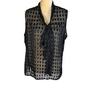 New York Company‎ Black Sleeveless Sheer Tie at Neck Blouse Top Women XL